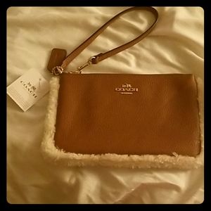NEW Authentic Coach brown leather wristlet